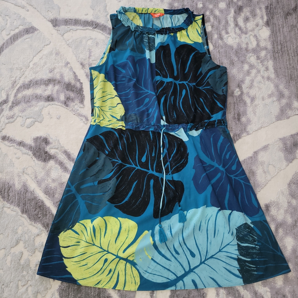 Joe Fresh Blue Tropical Leaf Print Sleeveless Women Dress Size XL